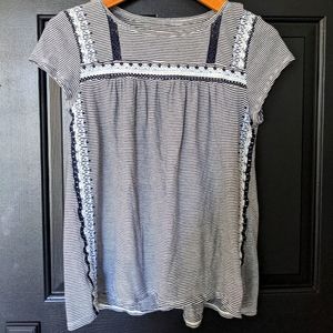 LOFT Navy Stripe Embellished T-Shirt- NWOT, Size Small